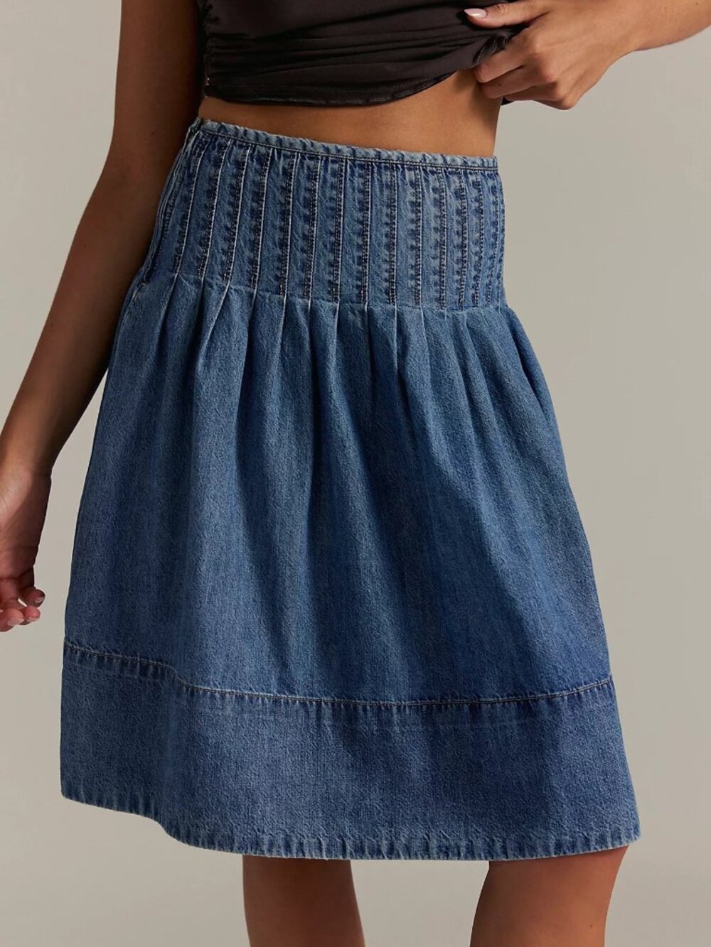 NEW Free People We The Free Peyton Pintuck Denim Skirt $128 Calif Coast Sz 8